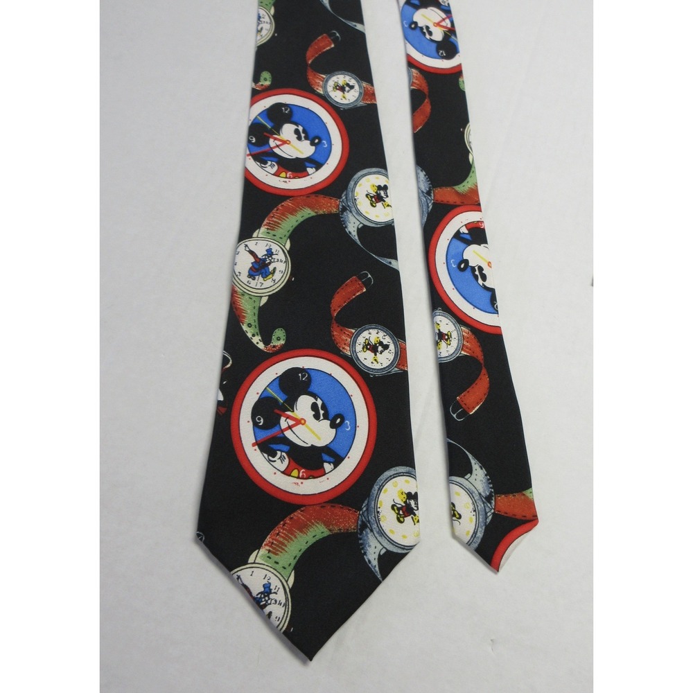 BALANCINE (Tie Dorks) Disney Mickey Mouse & Talking Clocks VINTAGE Y2K Silk Tie